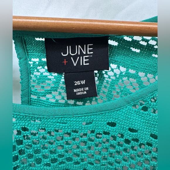 June + Vie Women’s 2XW Teal Green Crochet Lace Boho Blouse Long Sleeve Flowy Top - Picture 4 of 6